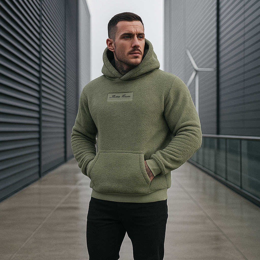 Pehmeä pörröinen miesten huppari - vuorattu - hupulla