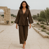 Tyylikäs naisten pellavapuku - kesäinen kaksiosainen setti