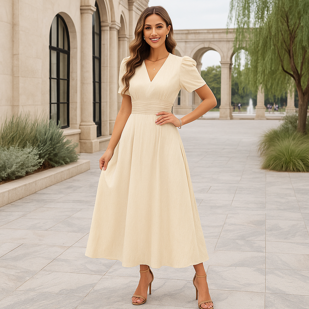 Maxi-ilta-asu - V-pääntie - Puffihihnat - Juhlapuku