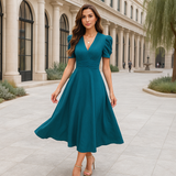 Maxi-ilta-asu - V-pääntie - Puffihihnat - Juhlapuku