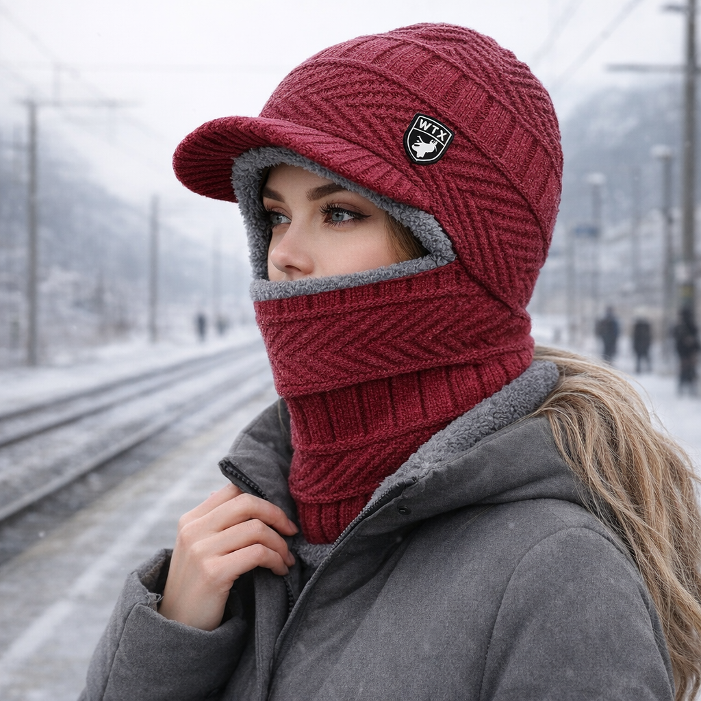 Naisten neulottu talvibalaklava - kasvo- ja kaulasuoja - lämmin