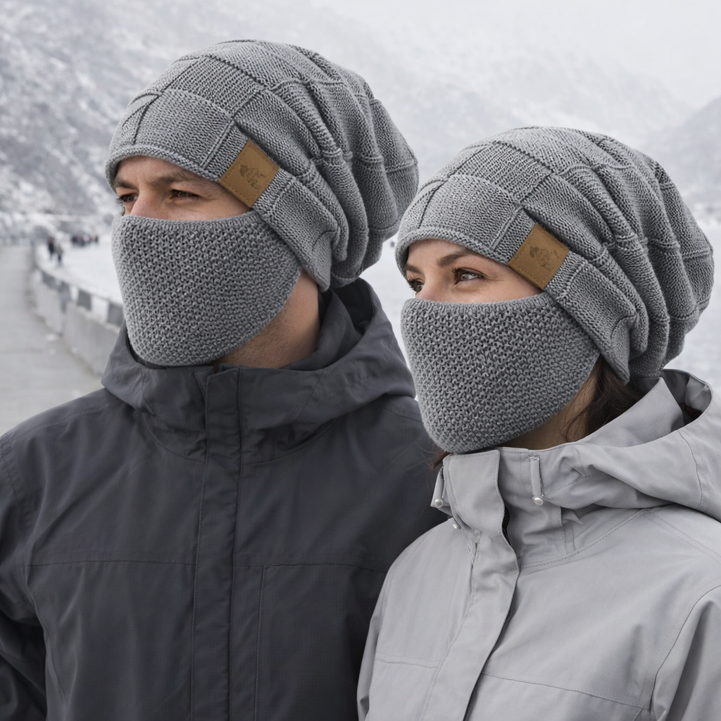 Unisex talvi neulebalaclava - pipo - kasvonsuoja-setti