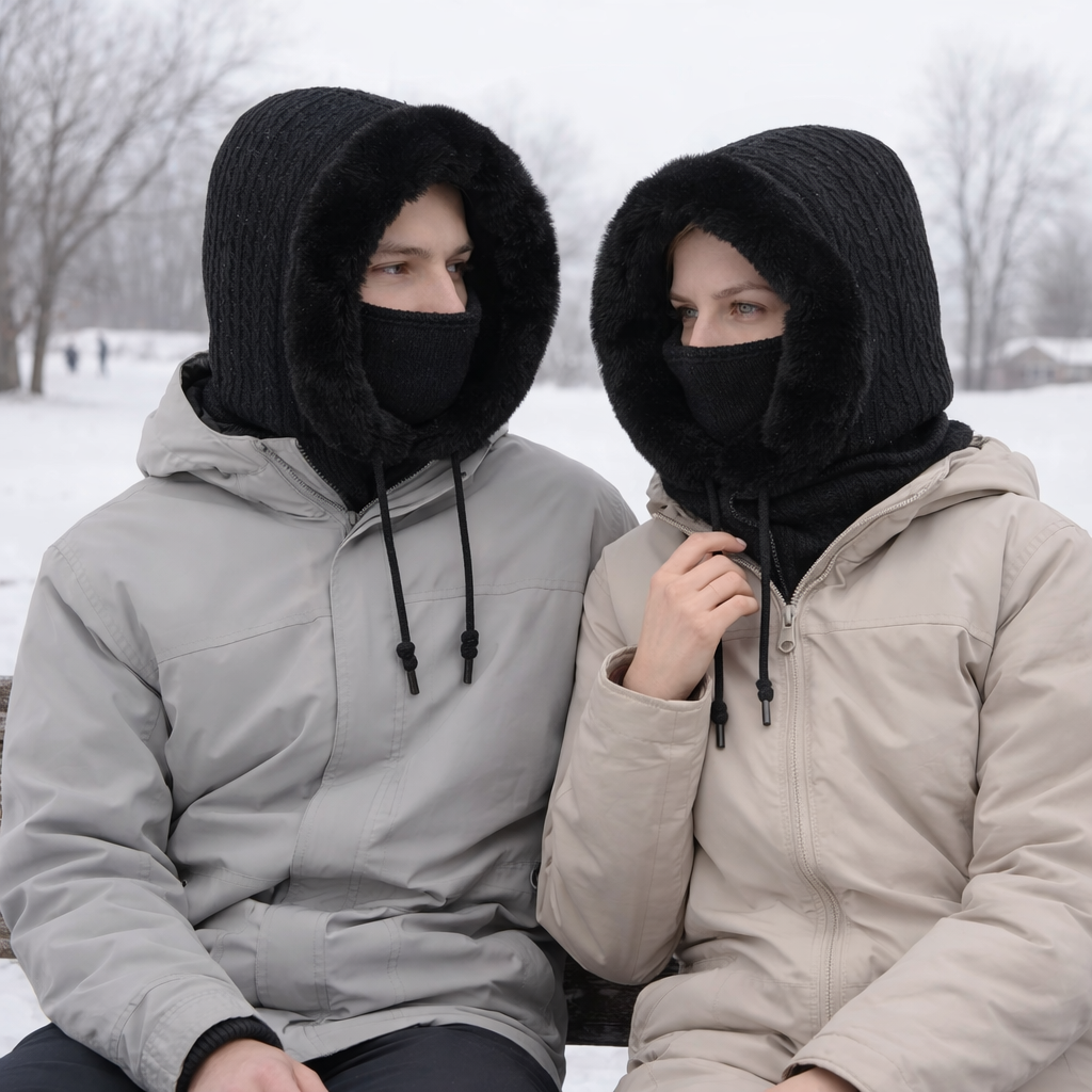 Unisex neulottu balaclava-huppari - tekoturkisvuorella - lämmin