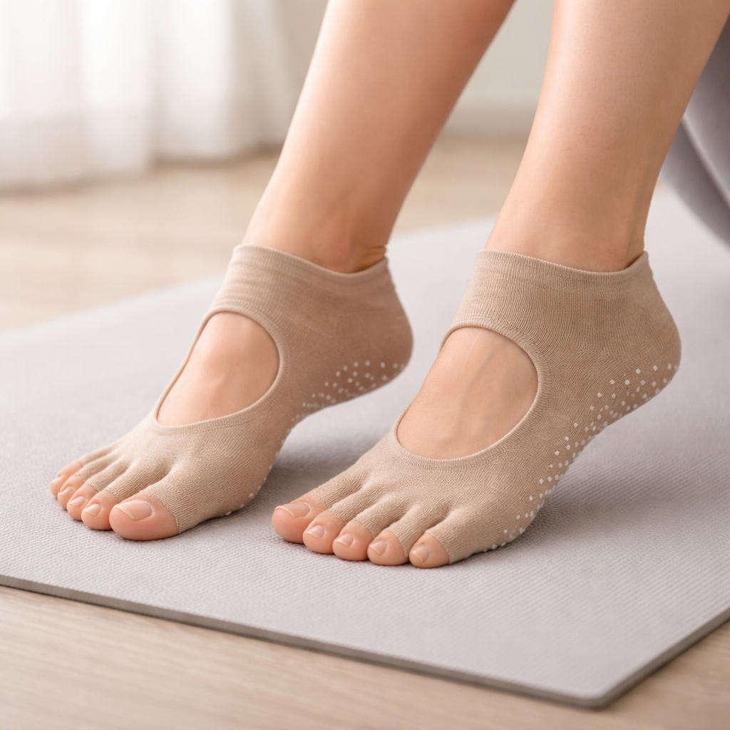 Naisten Viiden Varpaankynnen Pilates-sukat Liukumattomasta Puuvillasta
