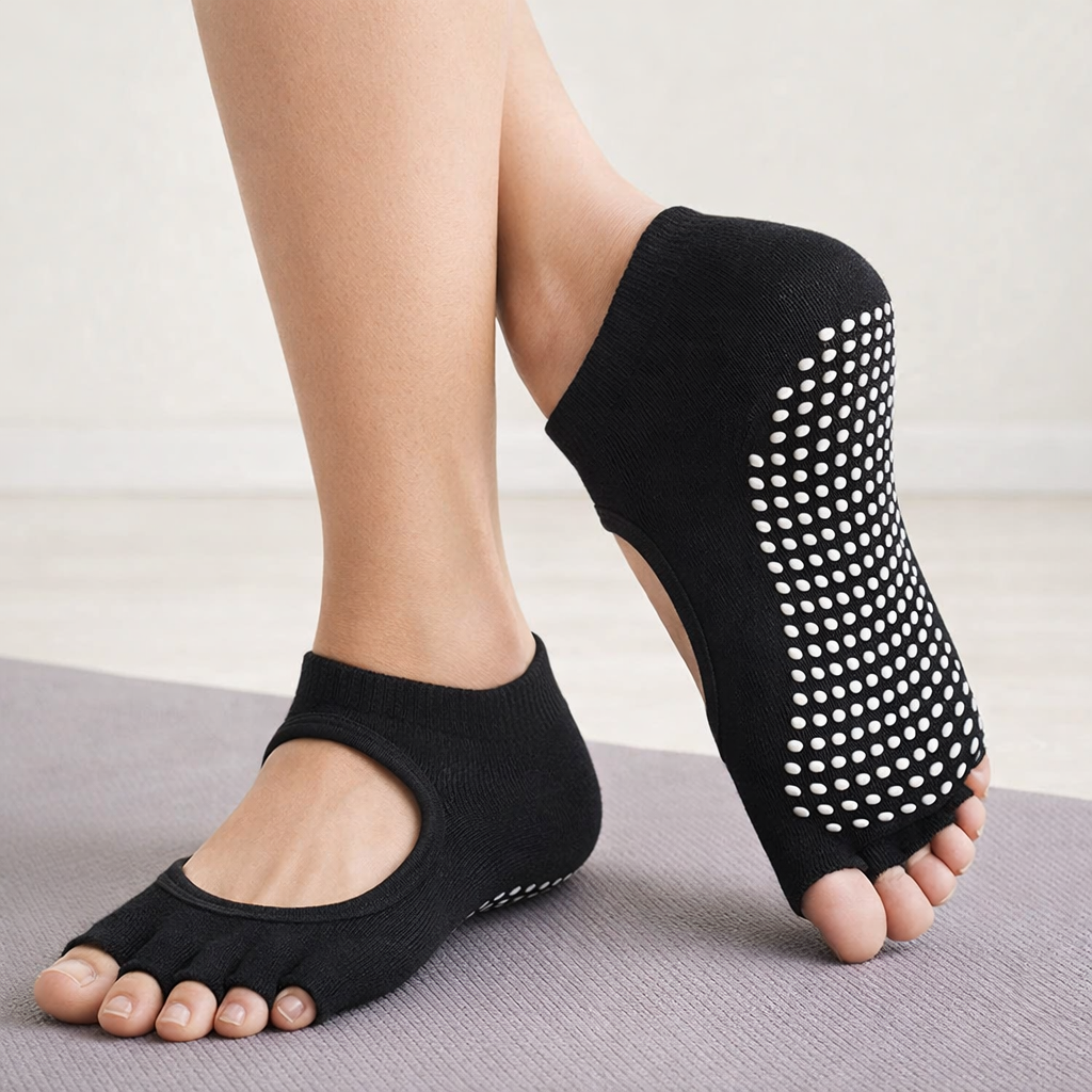 Naisten Viiden Varpaankynnen Pilates-sukat Liukumattomasta Puuvillasta