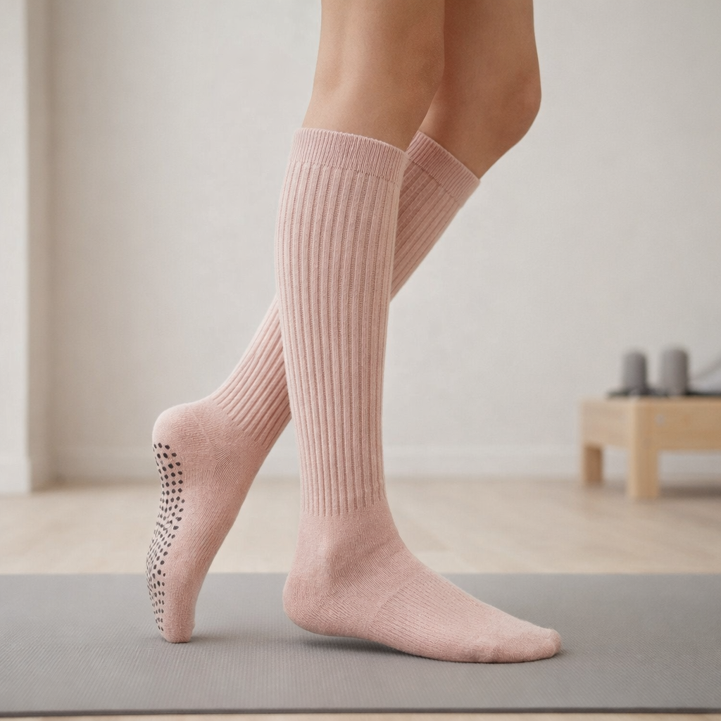 Pilates Grip Sukat Polven Ylle – Puuvillainen Liukumaton