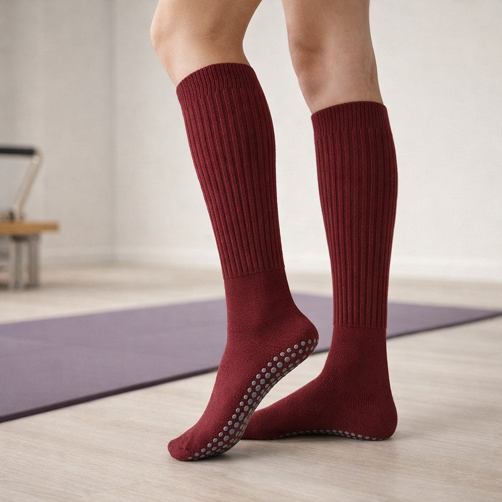 Pilates Grip Sukat Polven Ylle – Puuvillainen Liukumaton