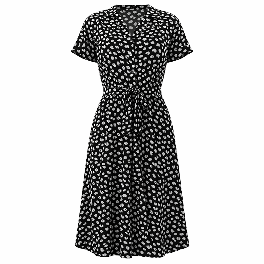 Polka Dot -mekko | Midi-tyyli, lyhyet hihat | Trendikäs