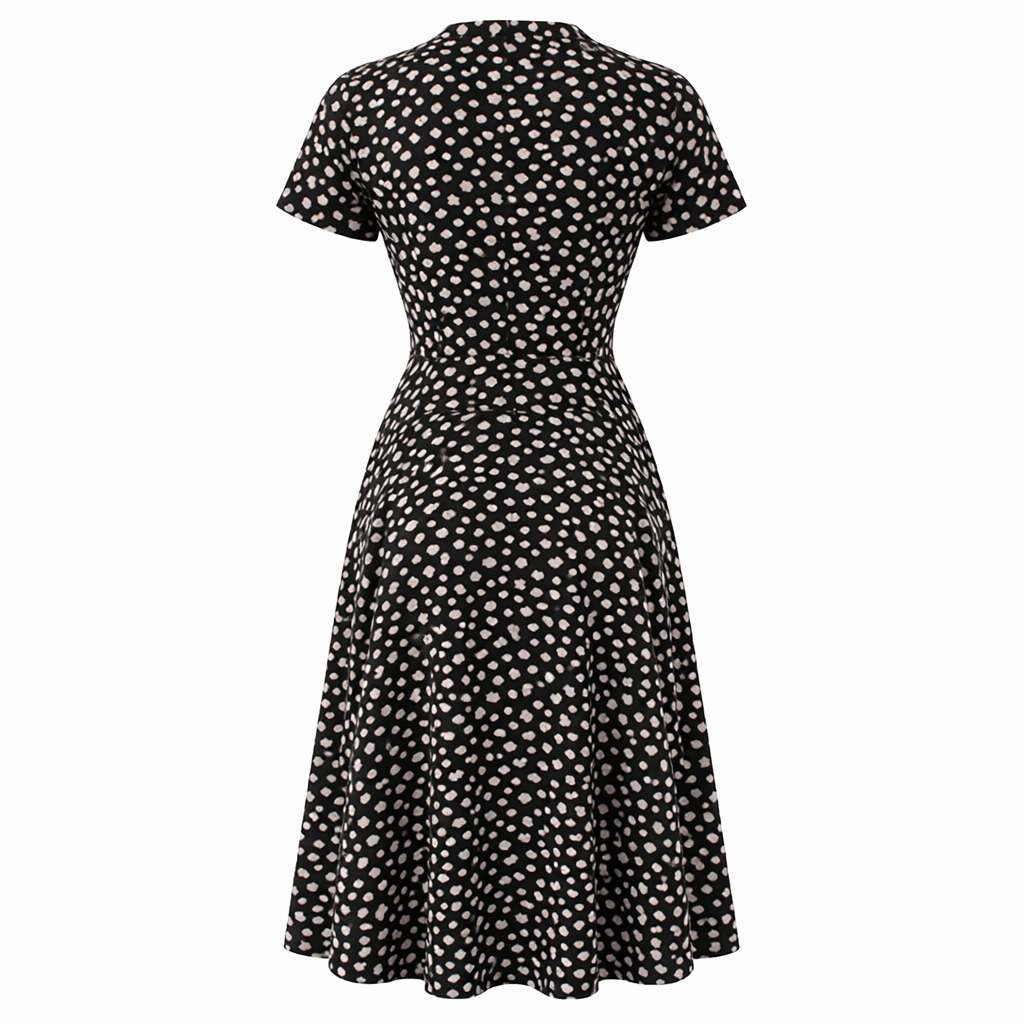 Polka Dot -mekko | Midi-tyyli, lyhyet hihat | Trendikäs