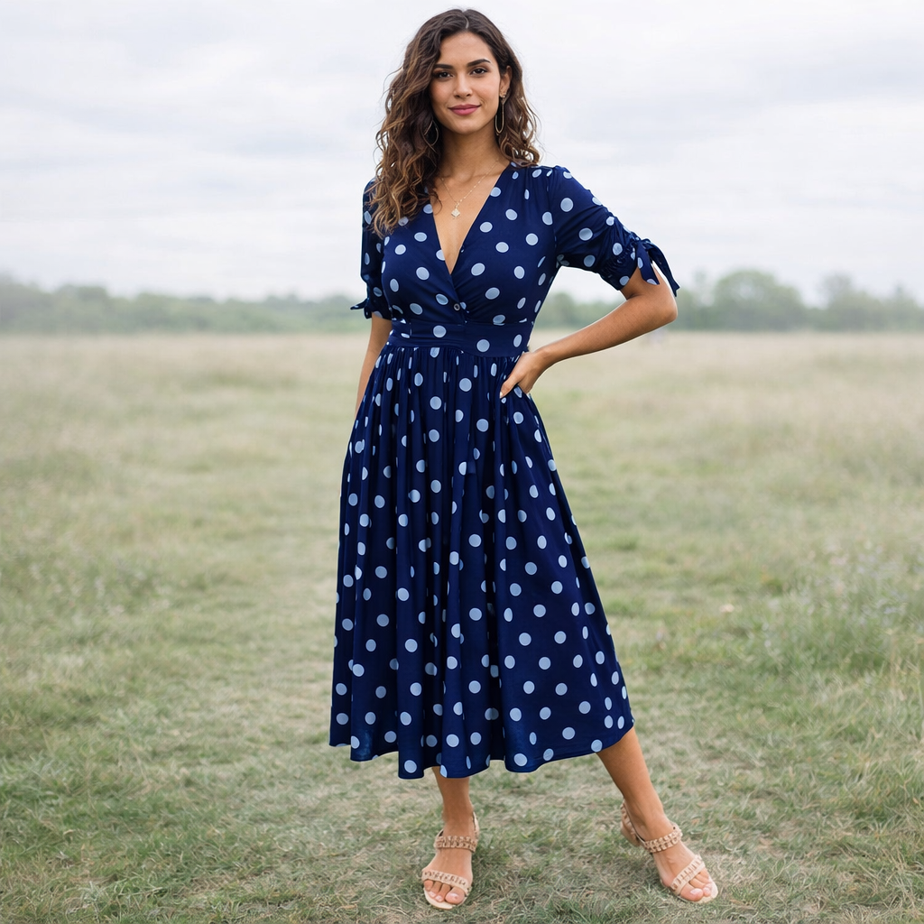 Polka Dot Mekko | Naiset, V-Kaula | Napilliset Etupuoli