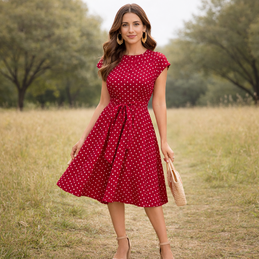 Polka Dot -mekko | Vintage naisten kesämekko | Kevyt