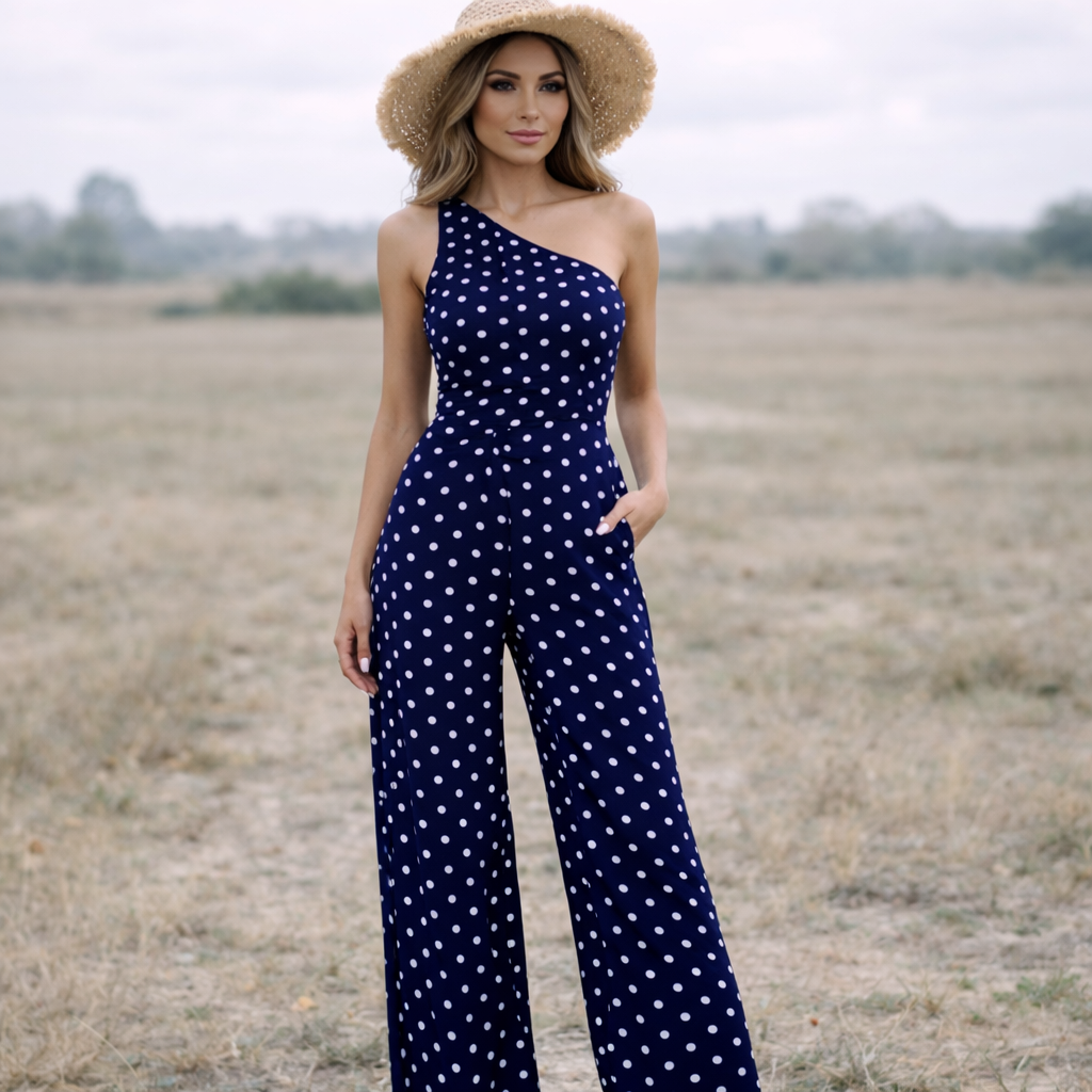Polka Dot -mekko | Epäsymmetrinen muotoilu | Kevyt kangas