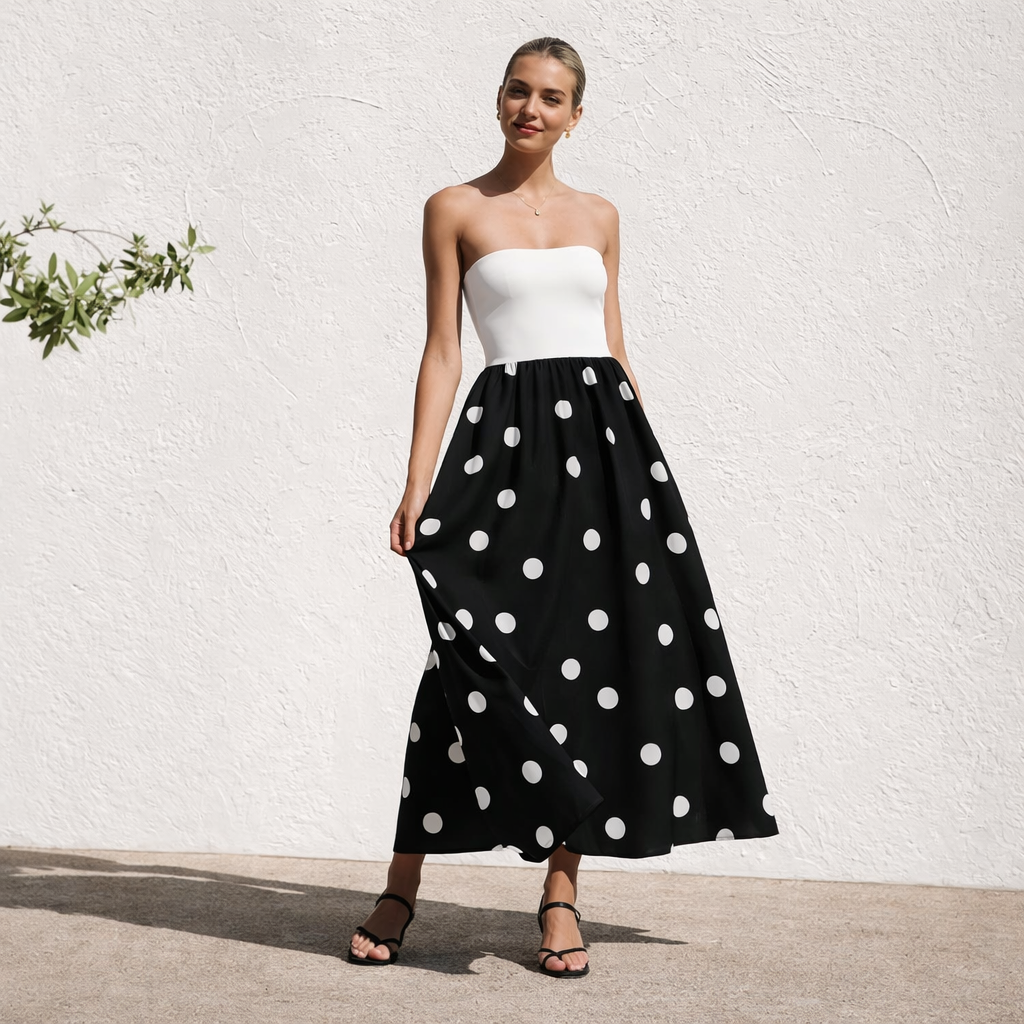 Olkaimeton mekko | Naisten A-linja, Polkkapiste | Elegantti kesätyyli