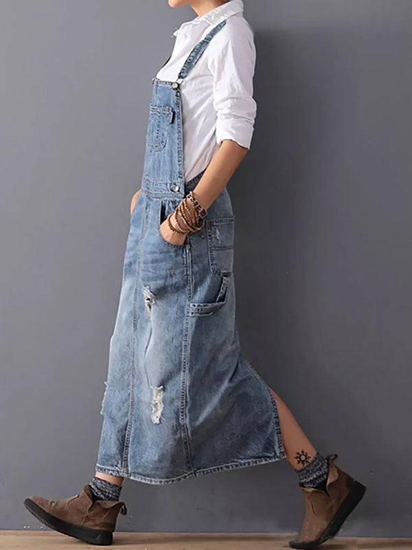 Denim Kausimekko Halkaisulla - Trendikäs & Käytännöllinen-Mekot-EmiyoSuomi