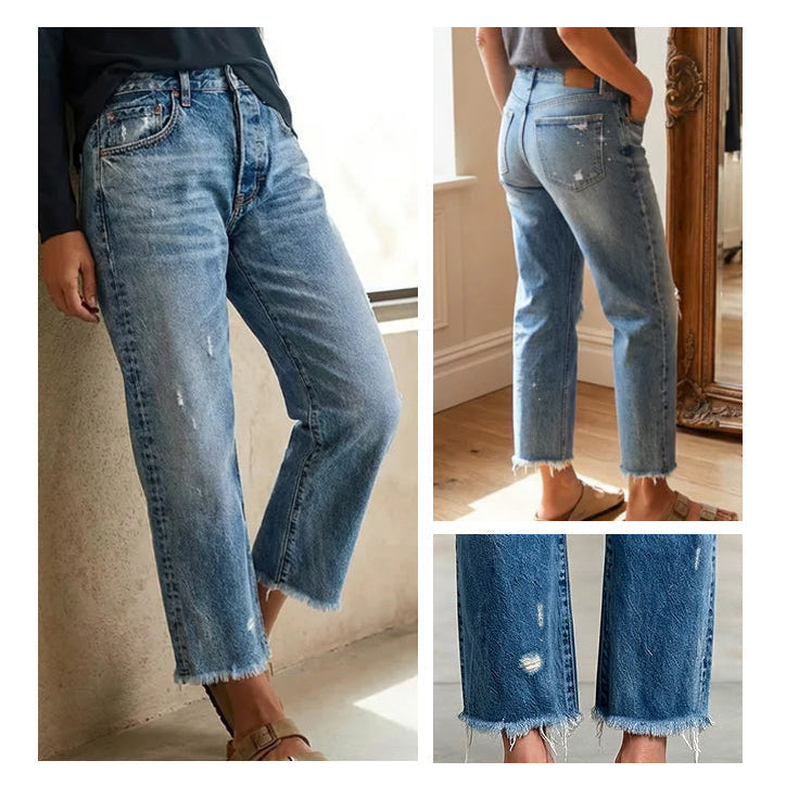 Naisten cropped farkut joustava denim nilkkapituus