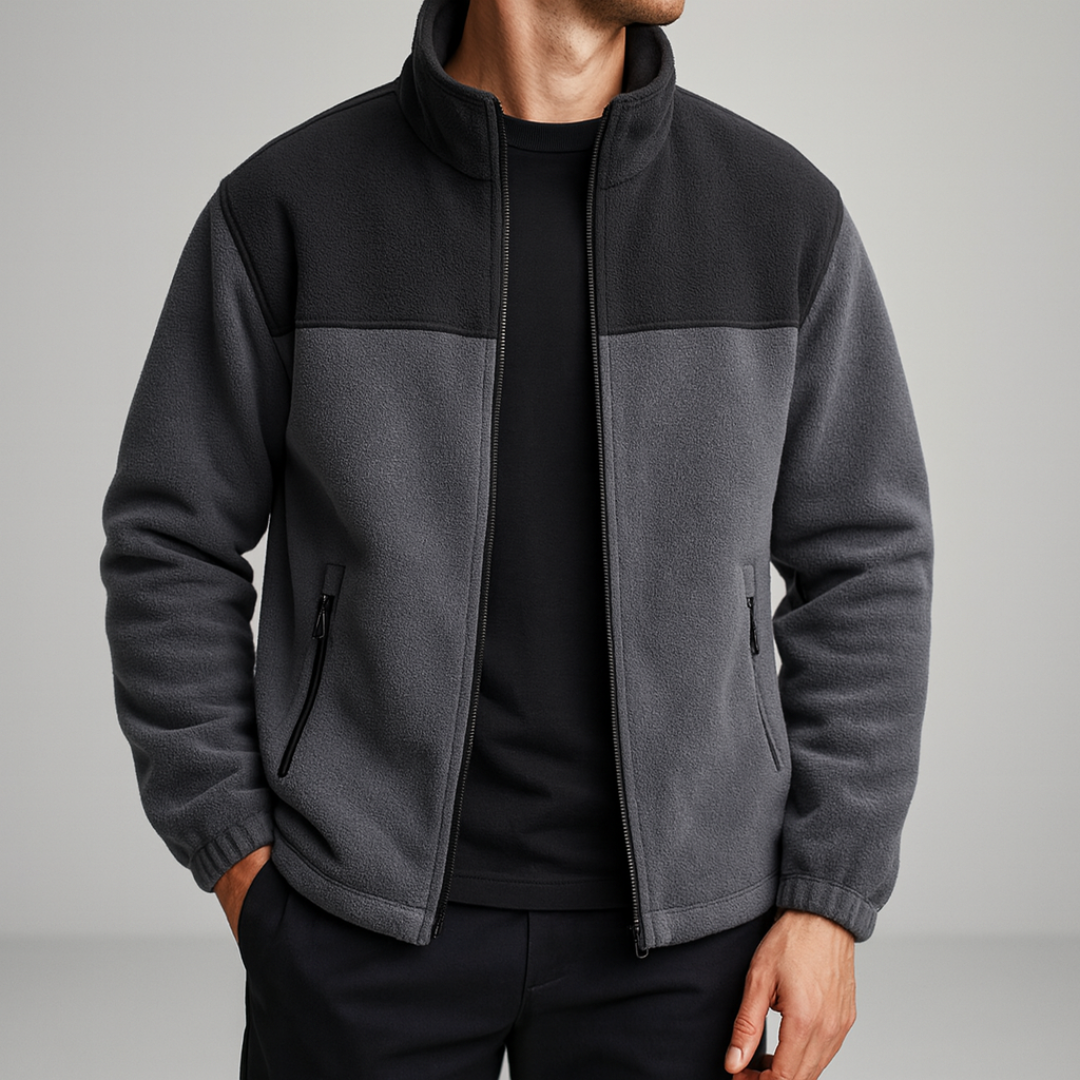 Miesten talvitakki fleece vetoketjulla värilohkoin