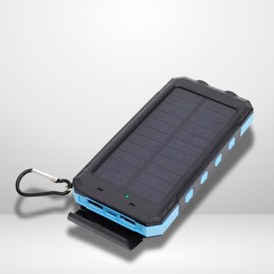 Aurinkokäyttöinen Power Bank LED-taskulampulla