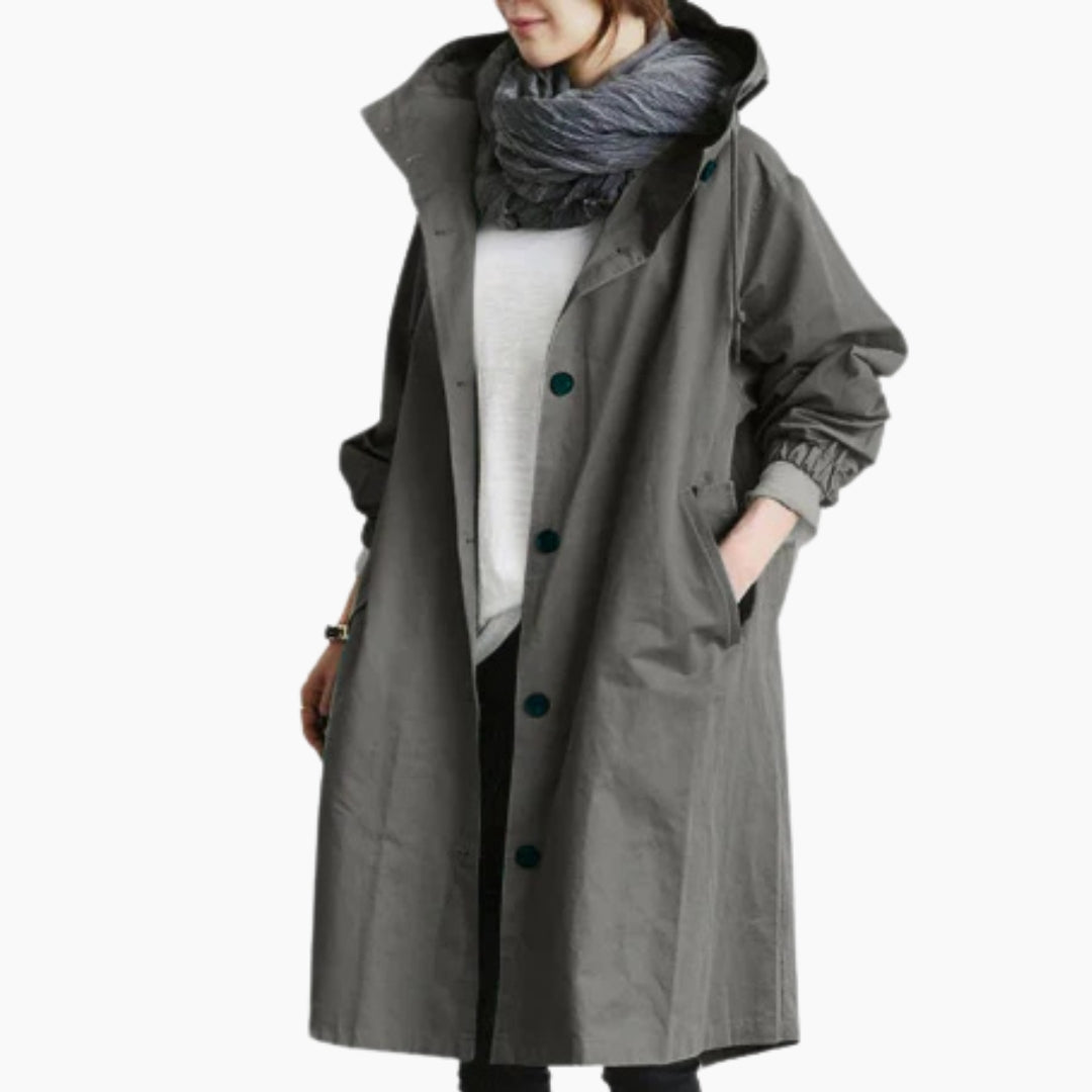 Naisten pitkä takki | Napillinen, katutyyli | Beige, harmaa, musta