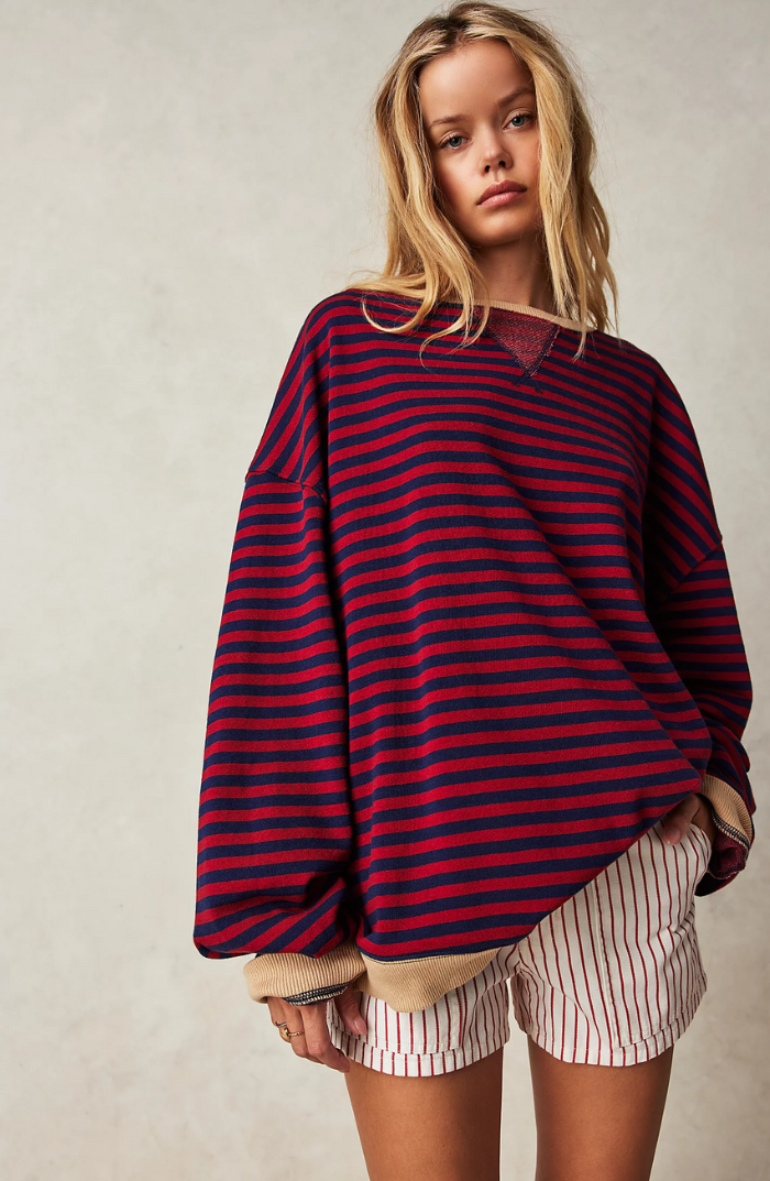 Ylisuuri Raidallinen Naisten Sweatshirt-Kesäasut-EmiyoSuomi