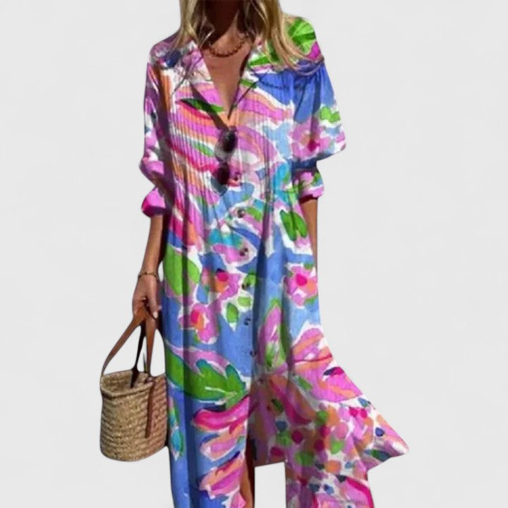Naisten boho mekko värikäs kuosi rento tyyli