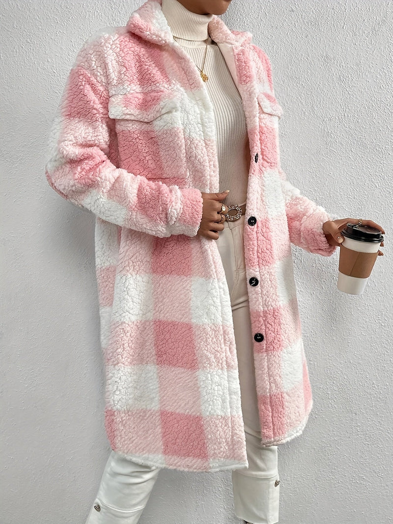 MICHELLE | Ruudullinen Pitkä Naisten Takki-Jackets-EmiyoSuomi