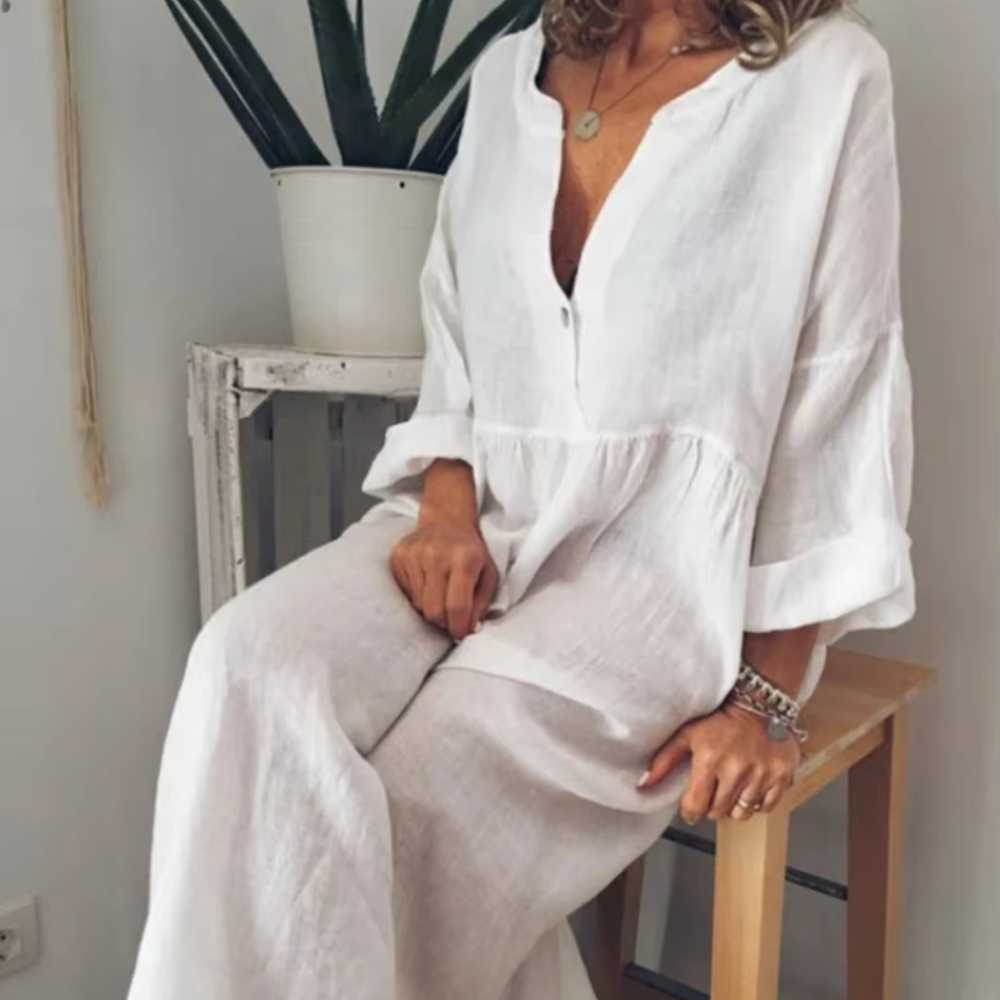 Eliana - V-aukkoinen maksihame - Kesäinen eleganssi-Mekot-EmiyoSuomi