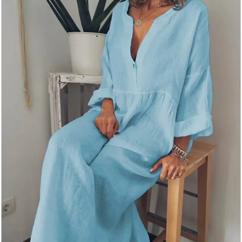 Eliana - V-aukkoinen maksihame - Kesäinen eleganssi-Mekot-EmiyoSuomi