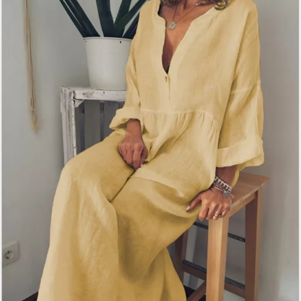 Eliana - V-aukkoinen maksihame - Kesäinen eleganssi-Mekot-EmiyoSuomi
