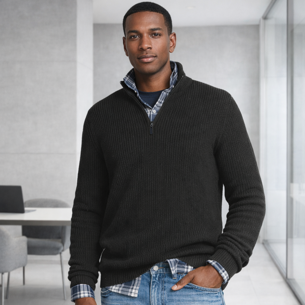 Miesten Cashmere Zip Pullover | Business Casual | Pehmeä, Elegantti