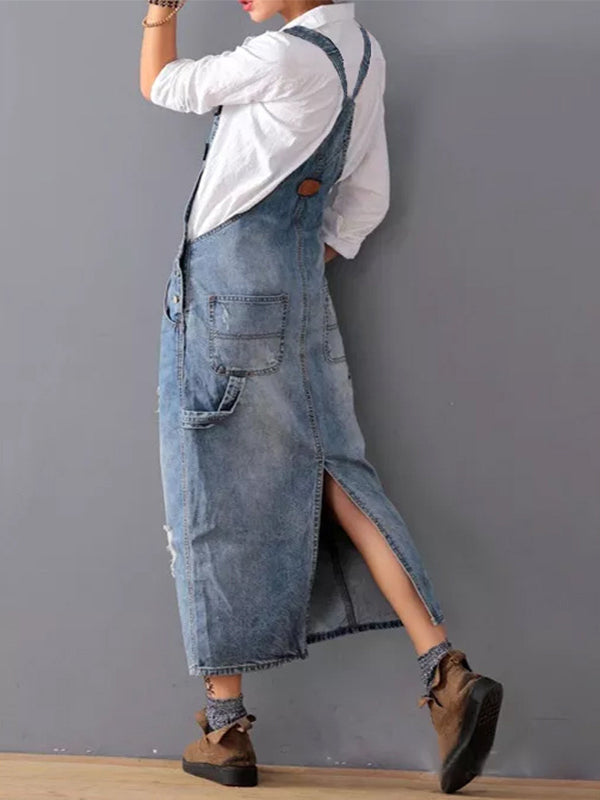 Denim Kausimekko Halkaisulla - Trendikäs & Käytännöllinen-Mekot-EmiyoSuomi