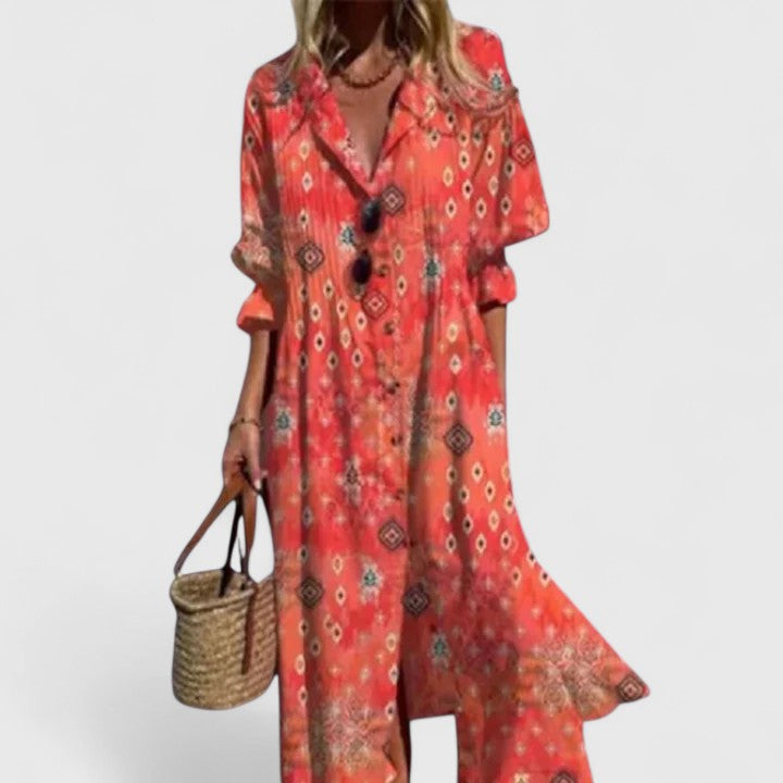 Naisten boho mekko värikäs kuosi rento tyyli