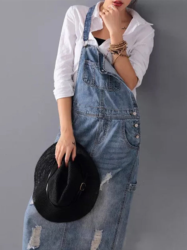Denim Kausimekko Halkaisulla - Trendikäs & Käytännöllinen-Mekot-EmiyoSuomi
