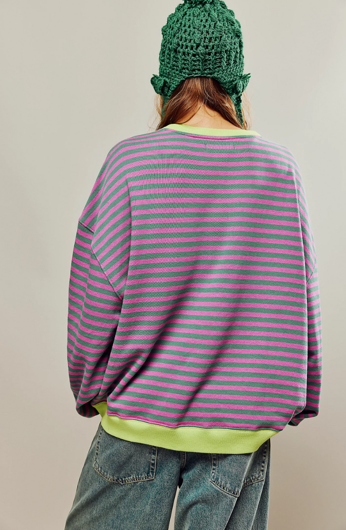 Ylisuuri Raidallinen Naisten Sweatshirt-Kesäasut-EmiyoSuomi