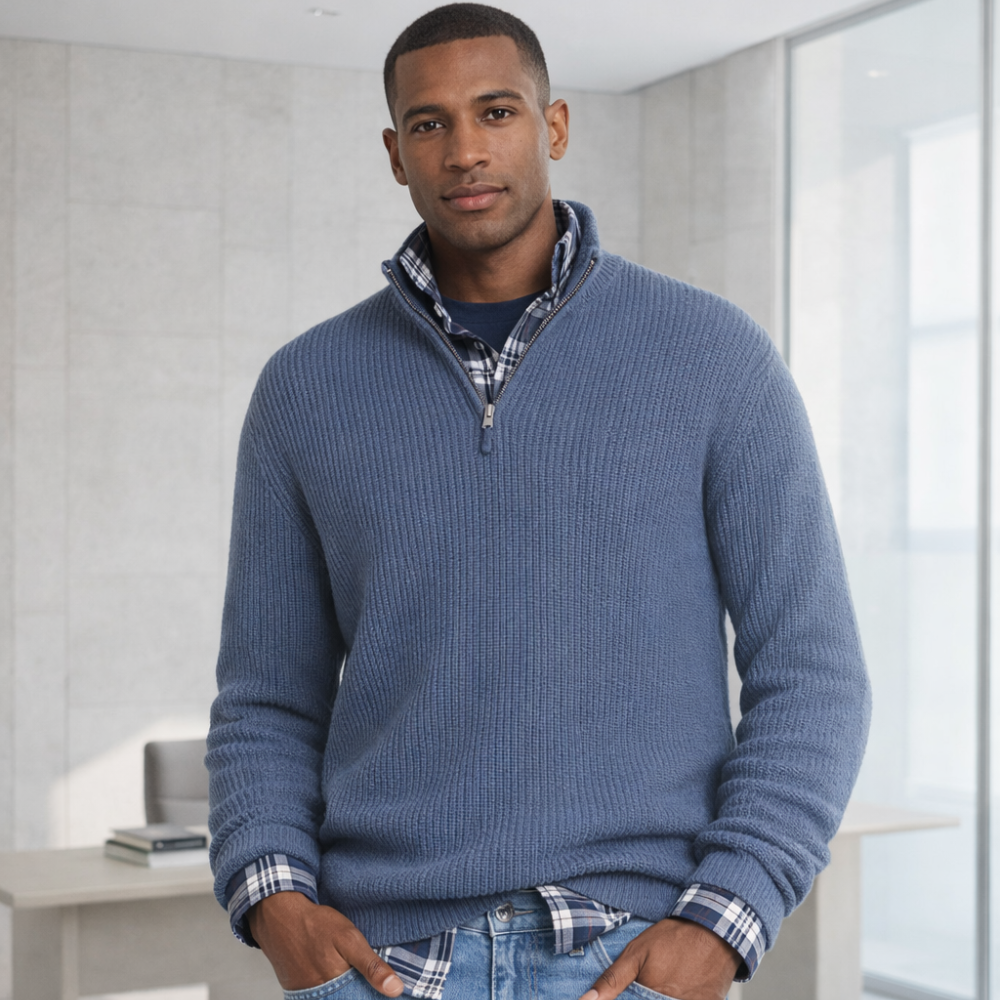 Miesten Cashmere Zip Pullover | Business Casual | Pehmeä, Elegantti