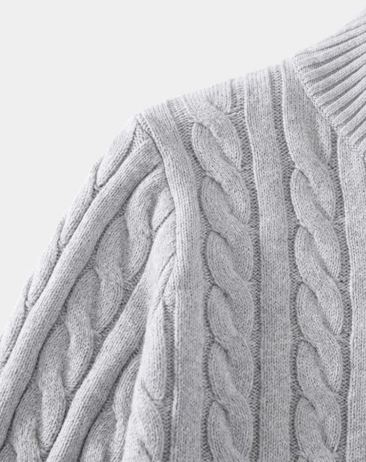 Miesten kaapelineulottu half-zip pooloneule korkea kaulus