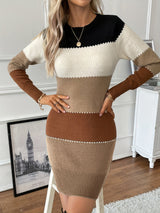 FIONA | Moderni Väriblokki Pitkähiha Dress Naisille-Dress-EmiyoSuomi