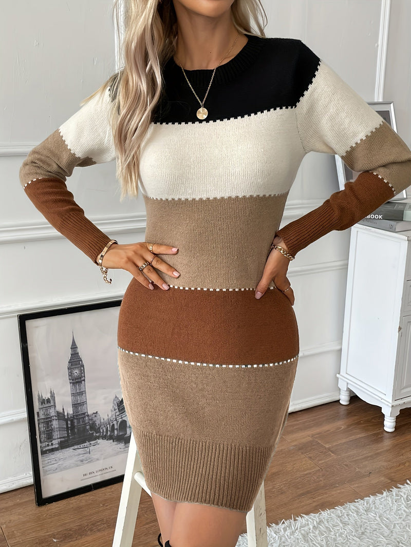 FIONA | Moderni Väriblokki Pitkähiha Dress Naisille-Dress-EmiyoSuomi