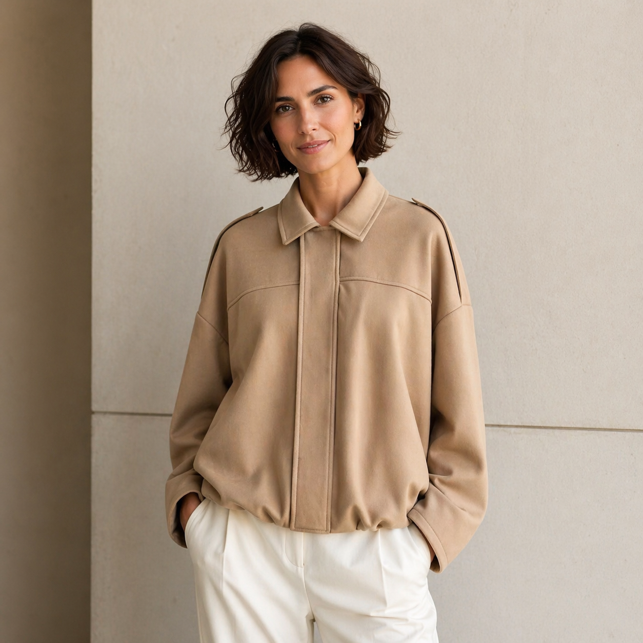 Bombertakki | Naisten Oversized | Khaki, Crème, Ruskea