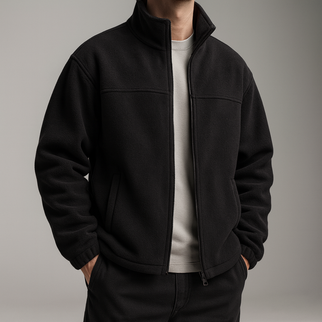 Miesten talvitakki fleece vetoketjulla värilohkoin