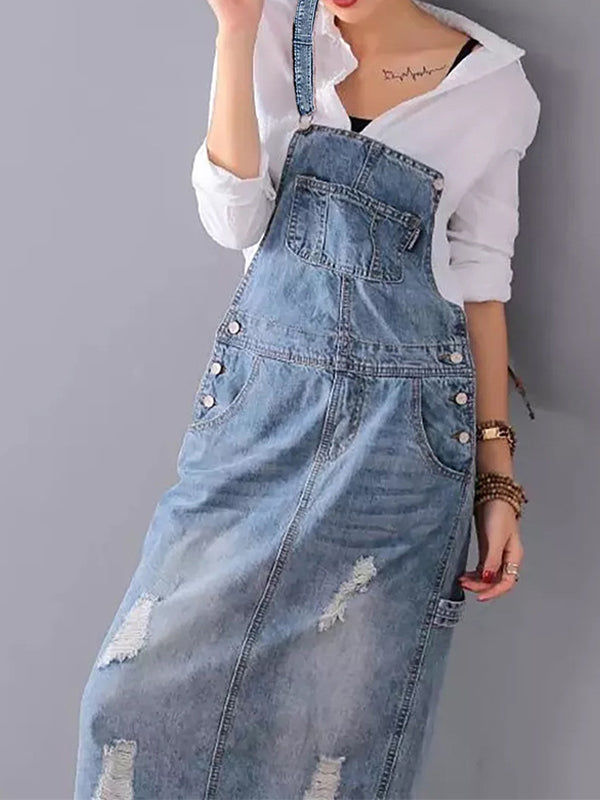 Denim Kausimekko Halkaisulla - Trendikäs & Käytännöllinen-Mekot-EmiyoSuomi