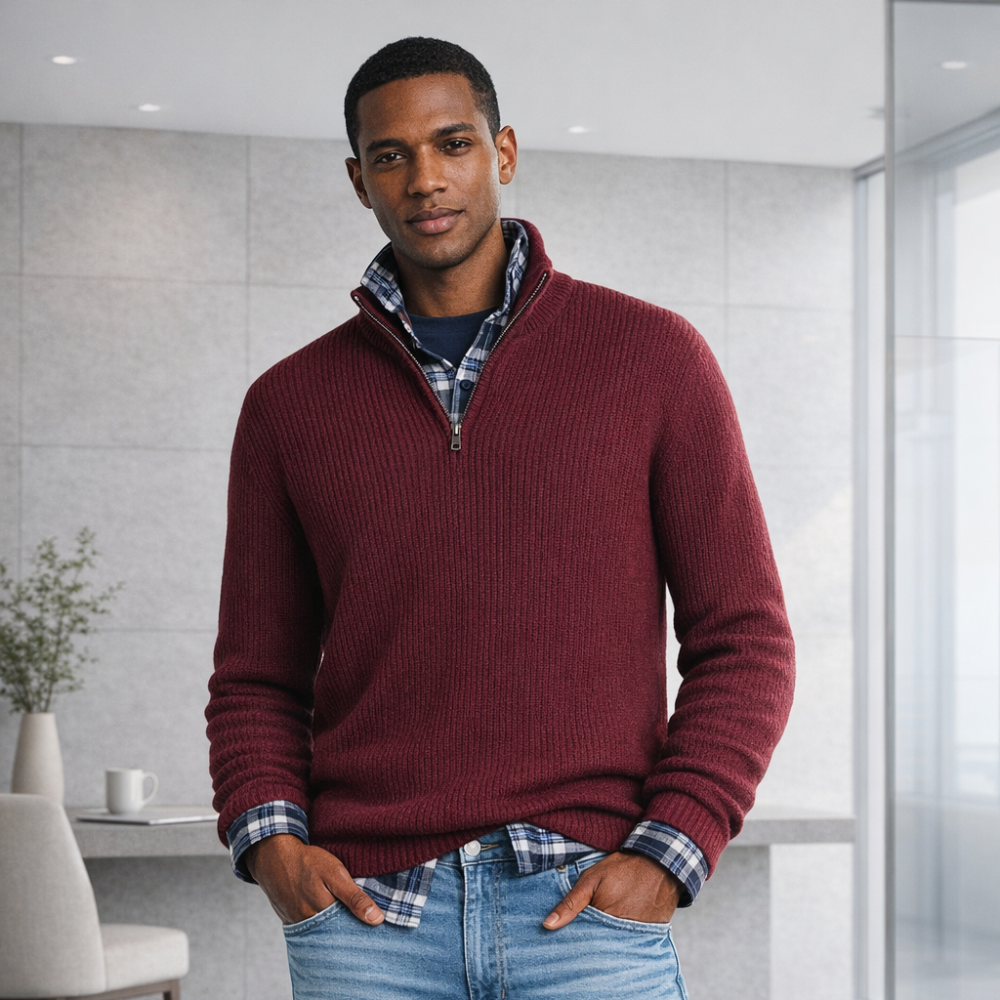 Miesten Cashmere Zip Pullover | Business Casual | Pehmeä, Elegantti