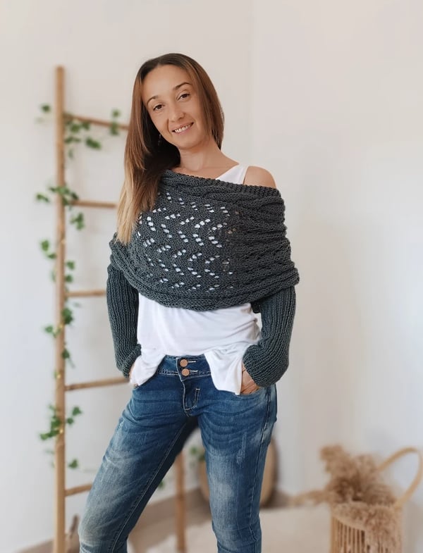 Naisten neulottu talvihuivi kaksoisholkilla, 260 cm pitkä
