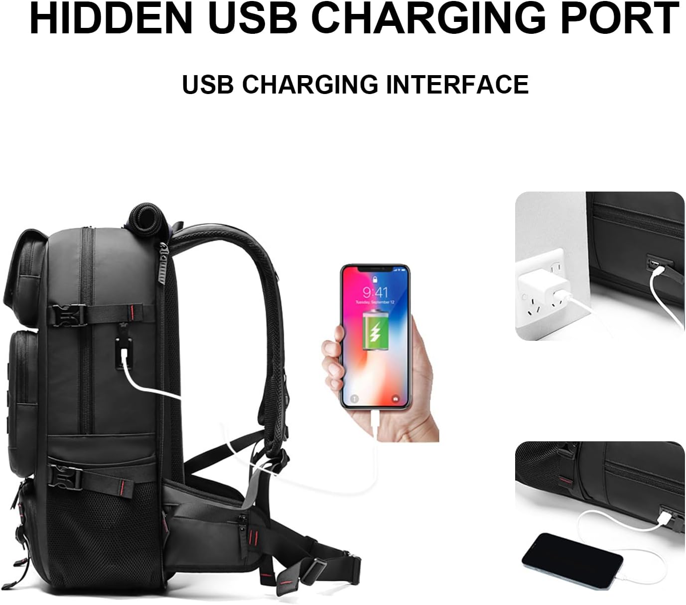 50L vedenpitävä matkalaukku reppu kengän osastolla ja USB-portilla