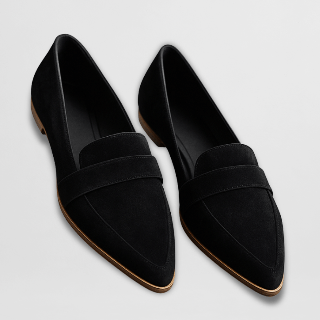 Naisten teräväkärkiset mokkanahka loaferit matalapohjaiset slip-on kengät