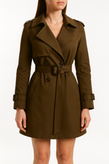 Trenchcoat | Lyhyt Silhouetti, Säädettävä Vyö | Musta, Oliivi