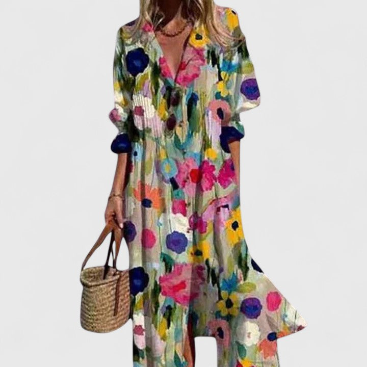 Naisten boho mekko värikäs kuosi rento tyyli