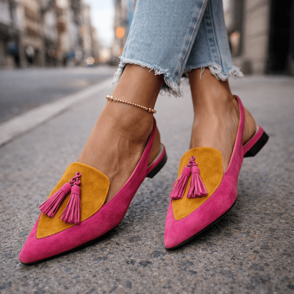 Naisten slingback ballerina teräväkärkiset pehmustettu tasapohja samettinen pinta