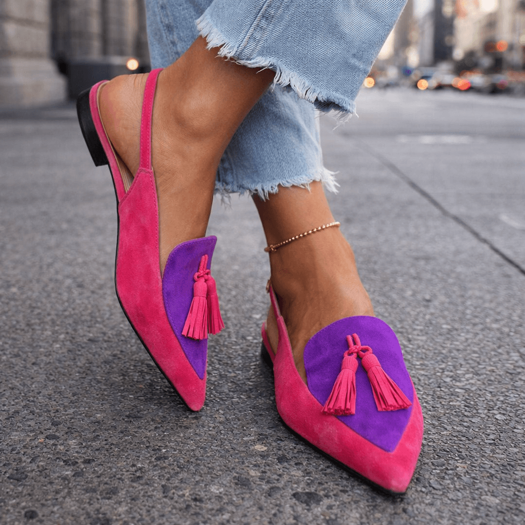 Naisten slingback ballerina teräväkärkiset pehmustettu tasapohja samettinen pinta