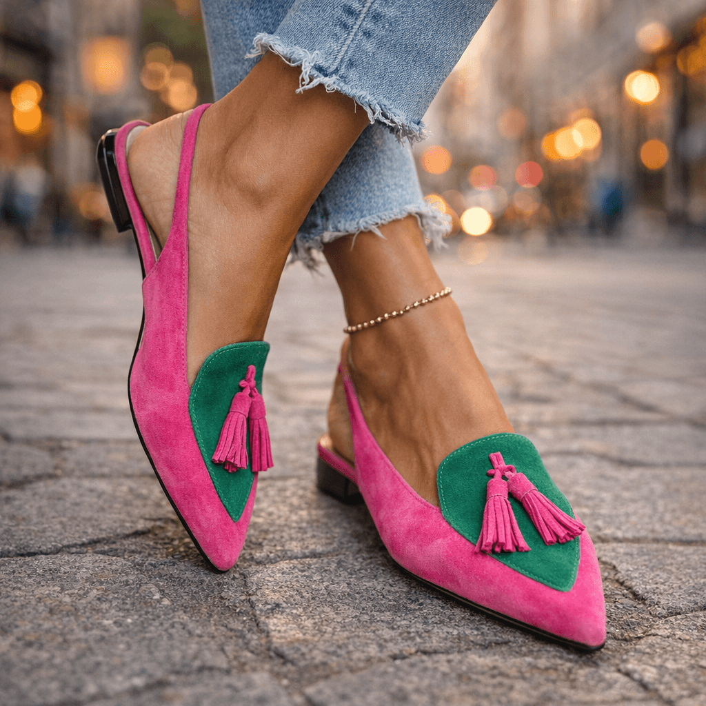 Naisten slingback ballerina teräväkärkiset pehmustettu tasapohja samettinen pinta