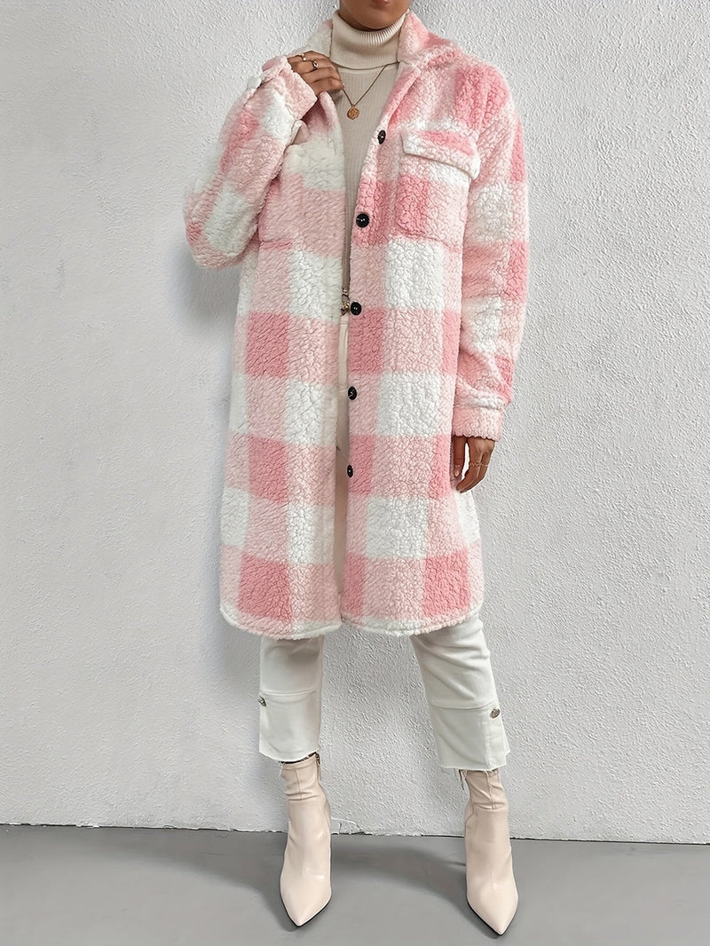 MICHELLE | Ruudullinen Pitkä Naisten Takki-Jackets-EmiyoSuomi